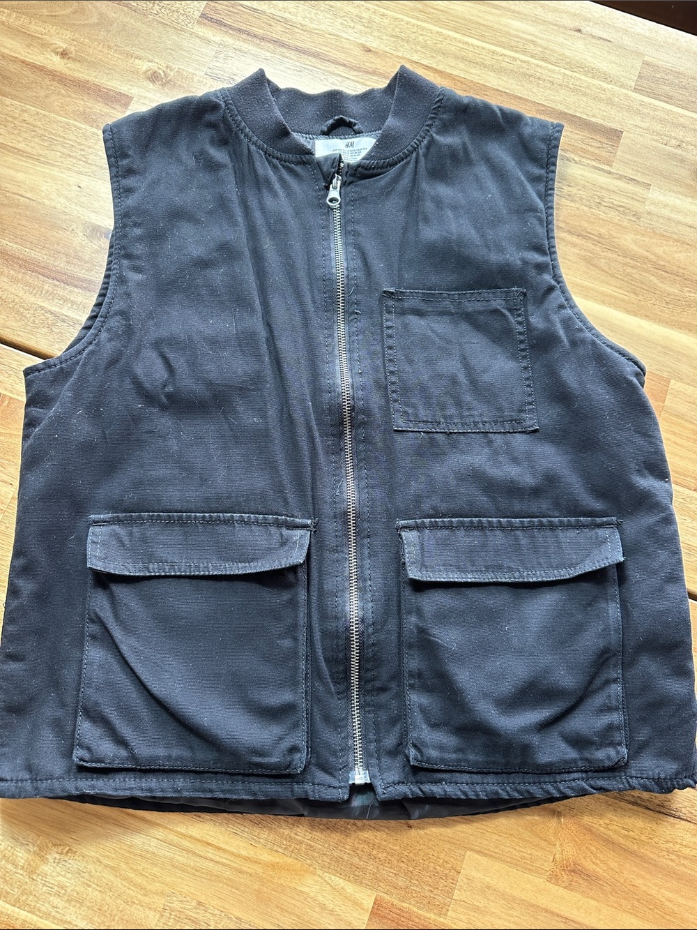 H&M Black Cotton Zip-Up Utility Vest
